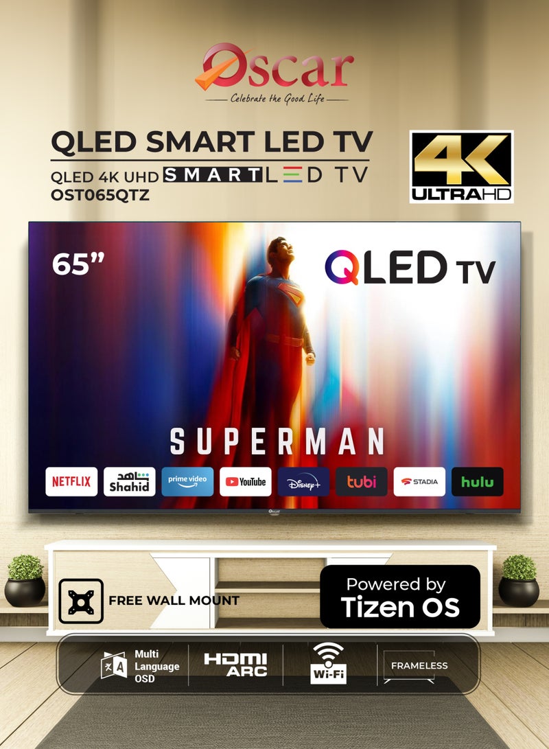أوسكار تلفزيون أوسكار ذكي QLED 4K UHD مقاس 65 بوصة | يعمل بنظام التشغيل Tizen | نطاق ألوان واسع DCI-P3 | تصميم بدون إطار | تقنية HDR10 | صوت Dolby | واي فاي وبلوتوث | جهاز تحكم عن بعد صوتي | OST065QTZ - Image 2