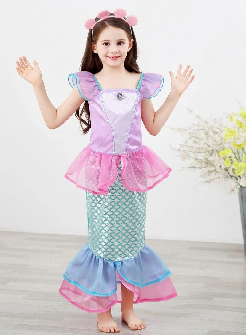 Mermaid Cosplay Costume Fashion Party Dress For Girls(Pink) - Image 4