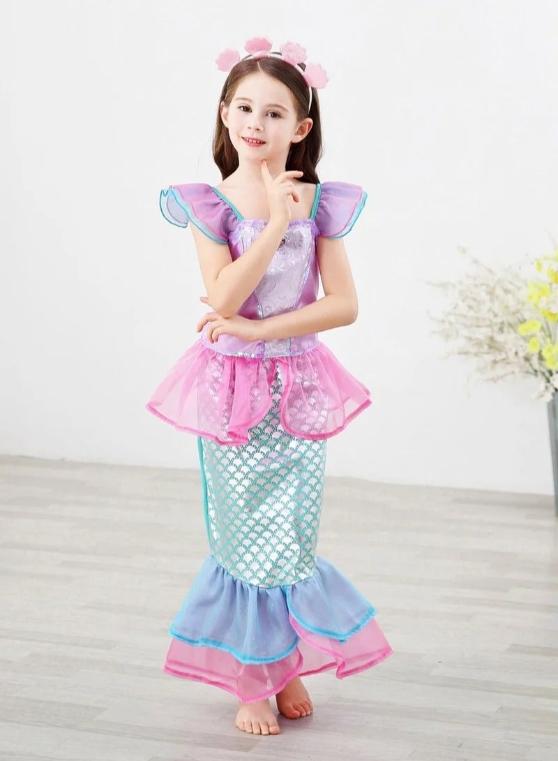 Mermaid Cosplay Costume Fashion Party Dress For Girls(Pink) - Image 3