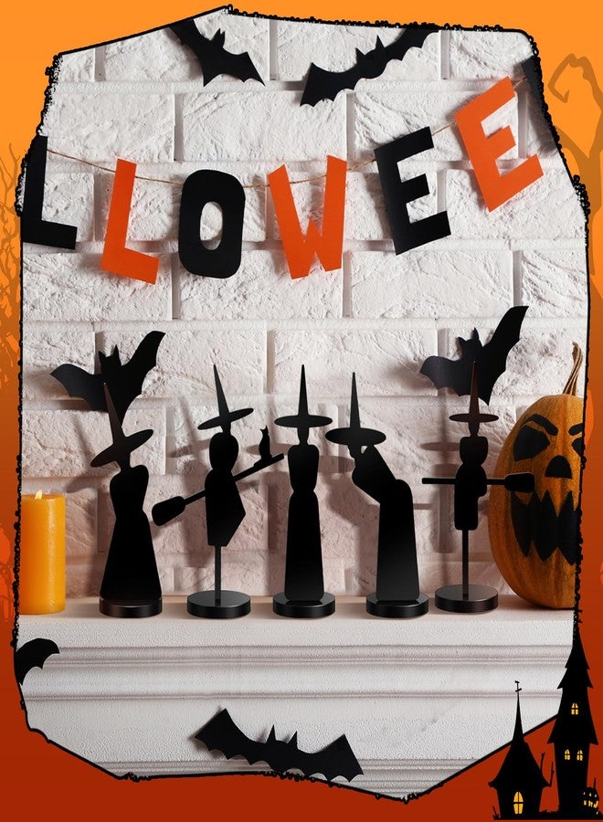 Burbell 5 Pcs Halloween Decorations Indoor Halloween Witch Figurines Set Black Metal Halloween Witches Decor Stylish Witch Scene Figurine Standing Decor for Witch Sabbath Home Table Shelf - Image 4