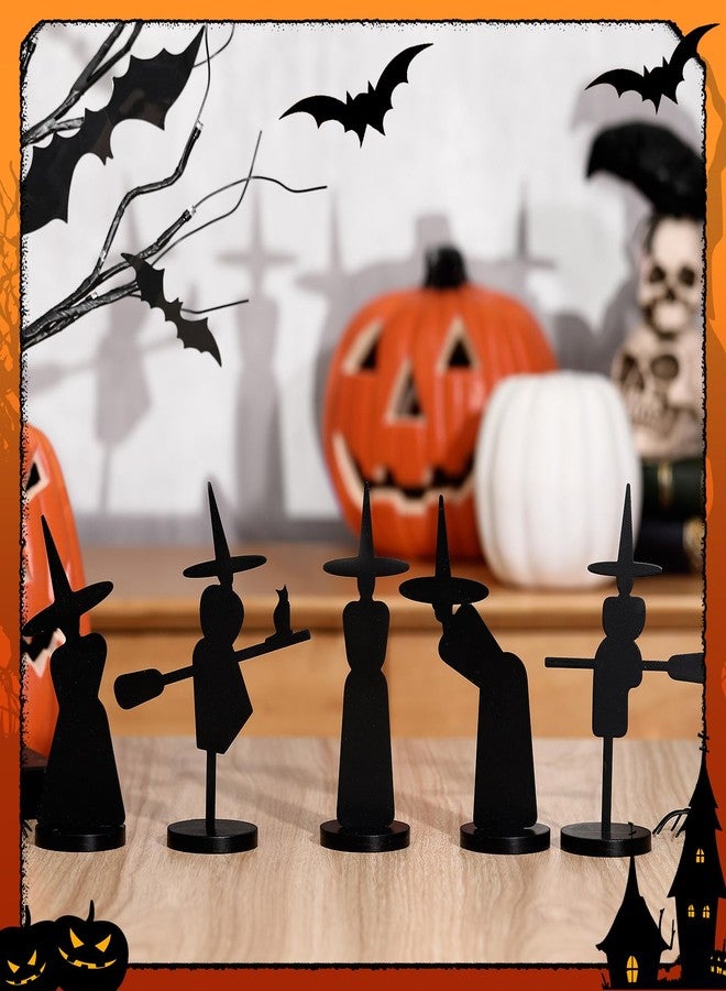 Burbell 5 Pcs Halloween Decorations Indoor Halloween Witch Figurines Set Black Metal Halloween Witches Decor Stylish Witch Scene Figurine Standing Decor for Witch Sabbath Home Table Shelf - Image 3