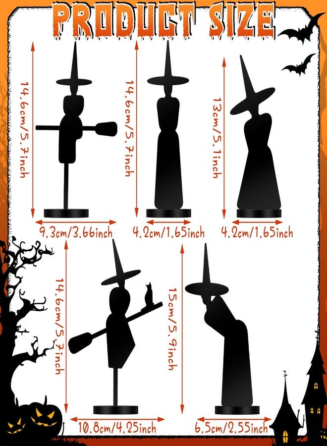 Burbell 5 Pcs Halloween Decorations Indoor Halloween Witch Figurines Set Black Metal Halloween Witches Decor Stylish Witch Scene Figurine Standing Decor for Witch Sabbath Home Table Shelf - Image 2