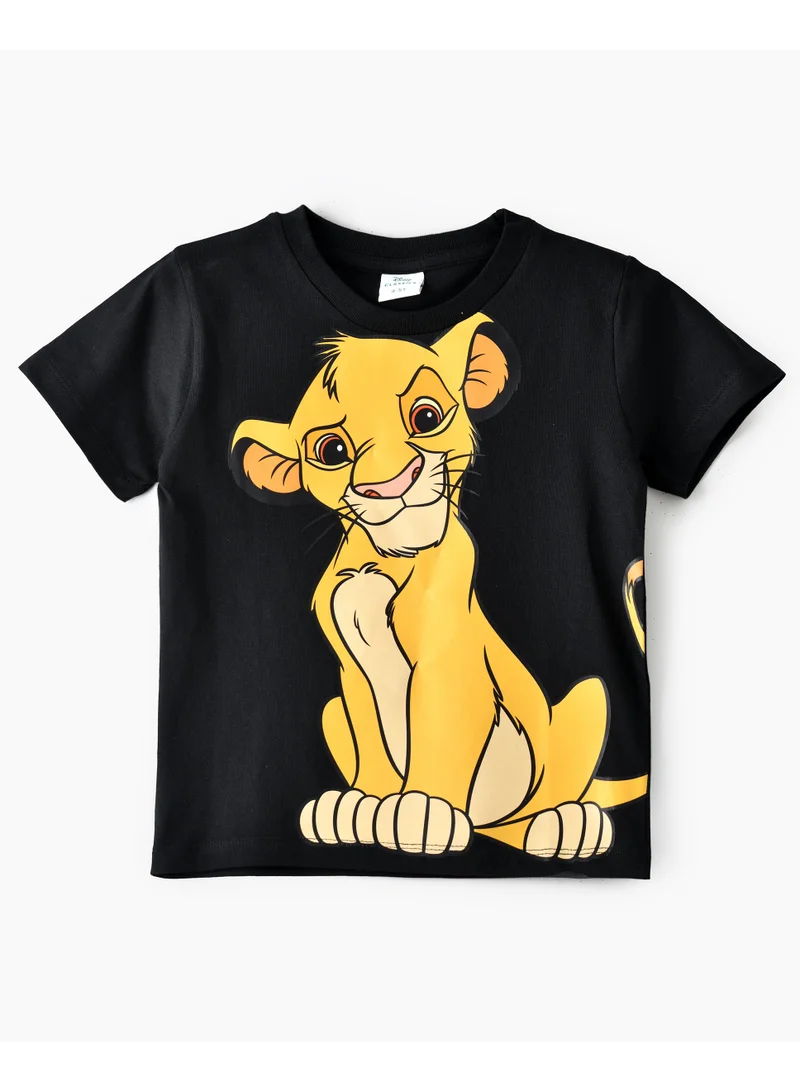 Disney Disney Simba Cotton Black Half Sleeve Round Neck Printed T-shirt For Boys
