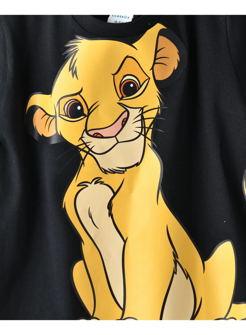 Disney Disney Simba Cotton Black Half Sleeve Round Neck Printed T-shirt For Boys