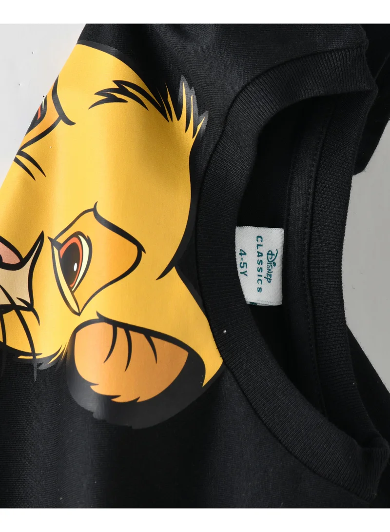 Disney Disney Simba Cotton Black Half Sleeve Round Neck Printed T-shirt For Boys