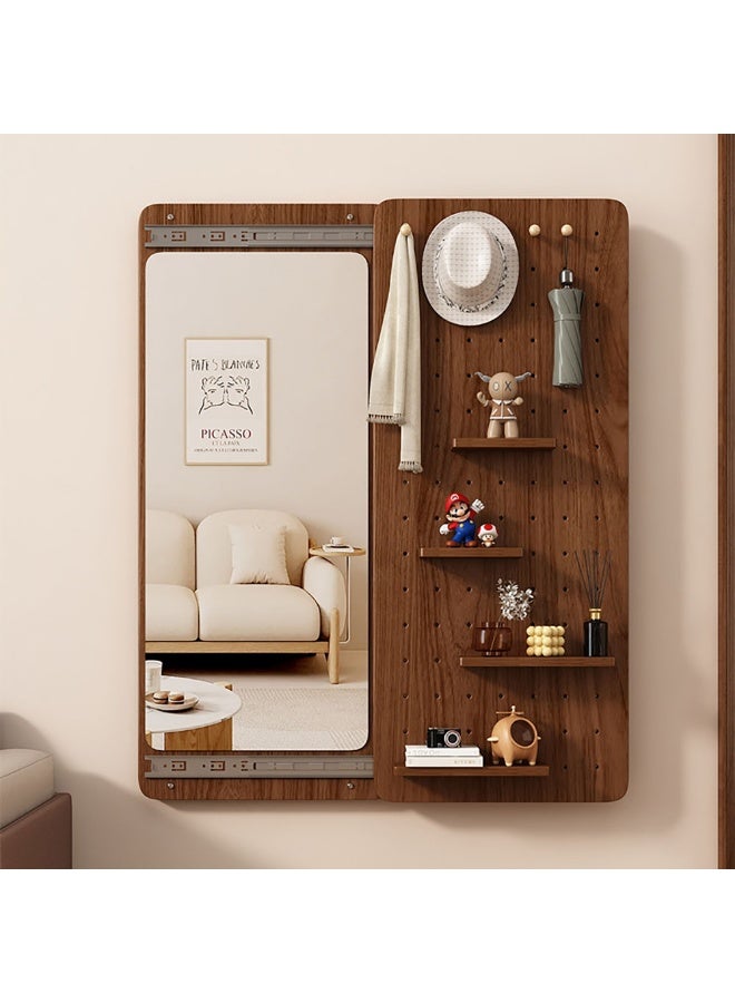Full Length Mirror with Storage, Hidden Wall-Mounted Mirror with Adjustable Hooks & Shelves, 120×40CM Hanging Dressing Mirror for Living Room, Bedroom, Entryway, Brown - Image 1