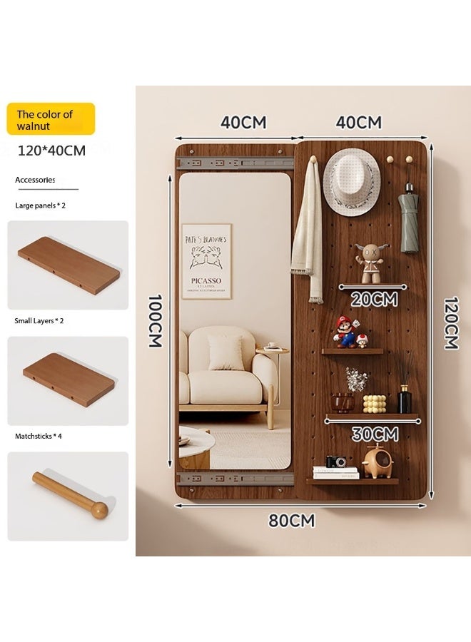 Full Length Mirror with Storage, Hidden Wall-Mounted Mirror with Adjustable Hooks & Shelves, 120×40CM Hanging Dressing Mirror for Living Room, Bedroom, Entryway, Brown - Image 2
