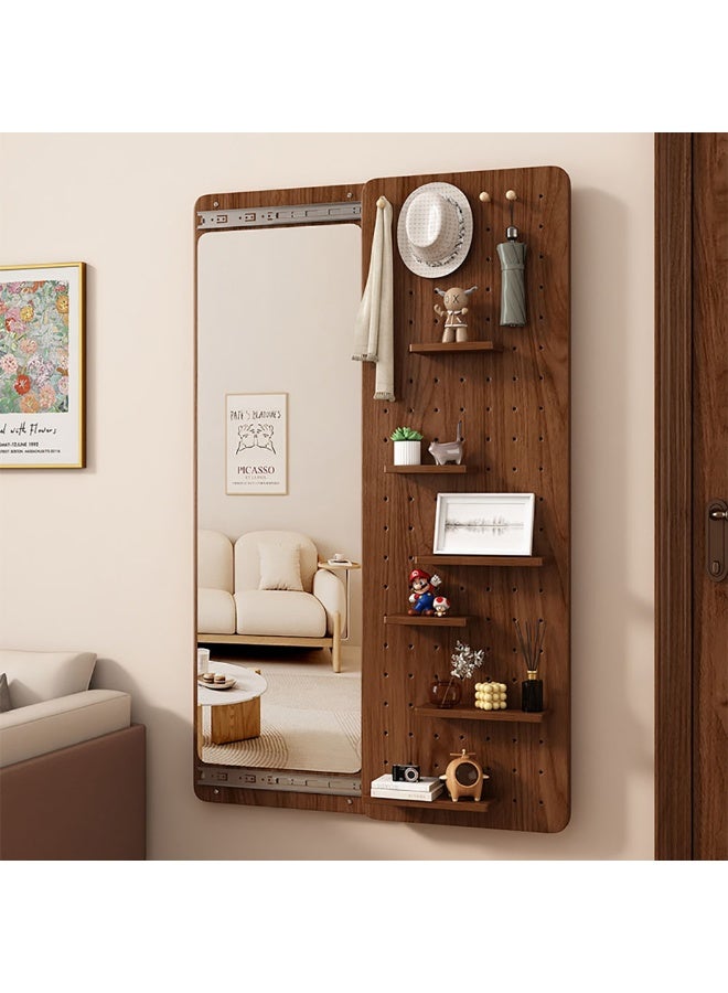 Full Length Mirror with Storage, Hidden Wall-Mounted Mirror with Adjustable Hooks & Shelves, 120×40CM Hanging Dressing Mirror for Living Room, Bedroom, Entryway, Brown - Image 3