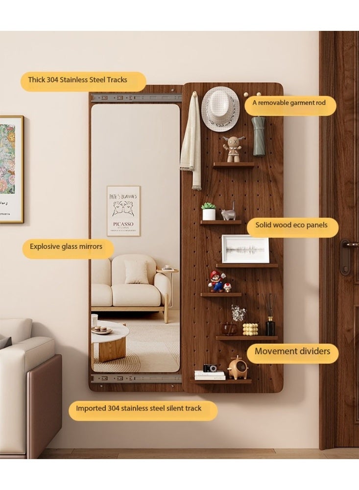 Full Length Mirror with Storage, Hidden Wall-Mounted Mirror with Adjustable Hooks & Shelves, 120×40CM Hanging Dressing Mirror for Living Room, Bedroom, Entryway, Brown - Image 4