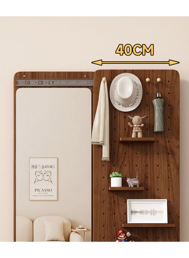 Full Length Mirror with Storage, Hidden Wall-Mounted Mirror with Adjustable Hooks & Shelves, 120×40CM Hanging Dressing Mirror for Living Room, Bedroom, Entryway, Brown - Image 5