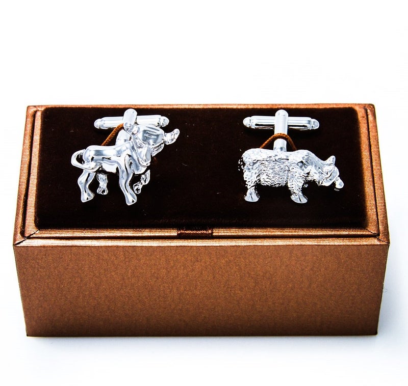 MRCUFF Bull and Bear Wall Street Stockbroker Pair Cufflinks in a Presentation Gift Box & Polishing Cloth - Image 2
