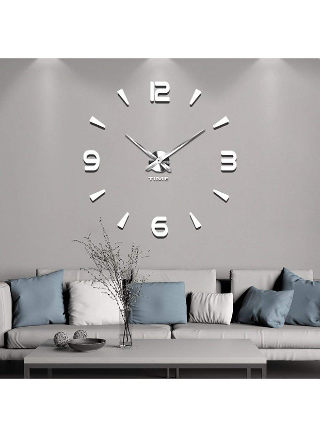 3D Wall Clock With Mirror Number Stickers Silver 39x39inch  - Image 1