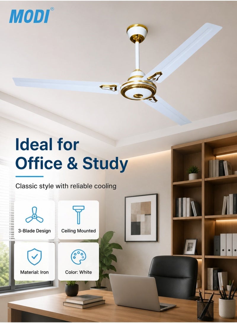 MODI 56 Inch Ceiling Fan White with Decorative Finish – 3 Blade Design, 65W Powerful Motor, Whisper Quiet Cooling Fan for Home & Bedroom - Image 5