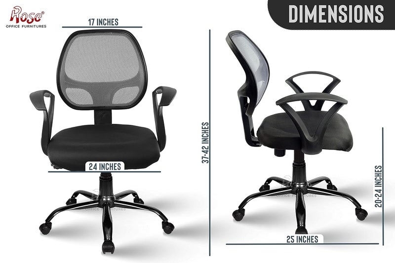 Rose ROSE Hippo MidBack Ergonomic Office Chair  Study Chair  Revolving Chair  Computer Chair  Work from Home  Height Adjustable PushBack Chair Grey  - Image 2