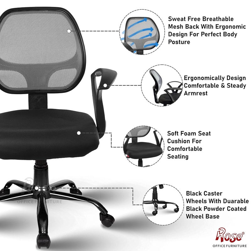 Rose ROSE Hippo MidBack Ergonomic Office Chair  Study Chair  Revolving Chair  Computer Chair  Work from Home  Height Adjustable PushBack Chair Grey  - Image 3