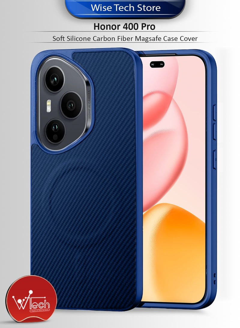 Wtech Honor 400 Pro 5G 2025 Soft Silicone Carbon Fiber Magsafe Protective Back Case Cover (MCFPSN) - Navy Blue - Image 1