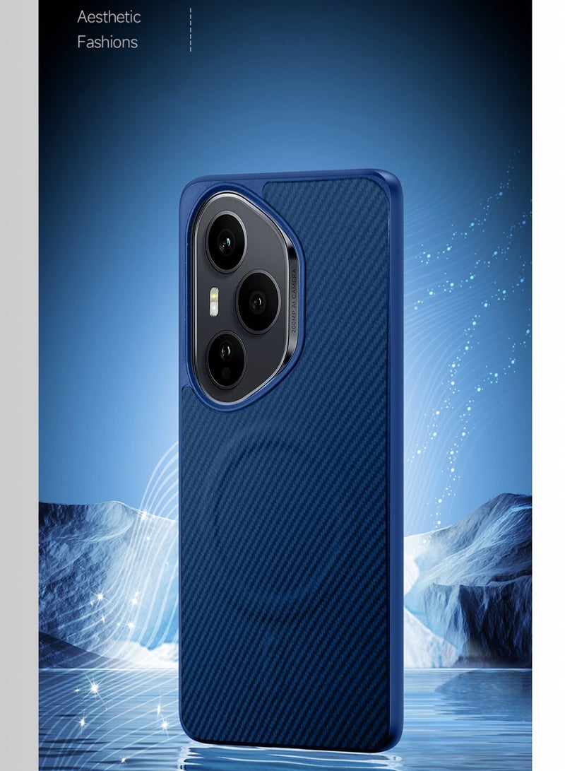 Wtech Honor 400 Pro 5G 2025 Soft Silicone Carbon Fiber Magsafe Protective Back Case Cover (MCFPSN) - Navy Blue - Image 4