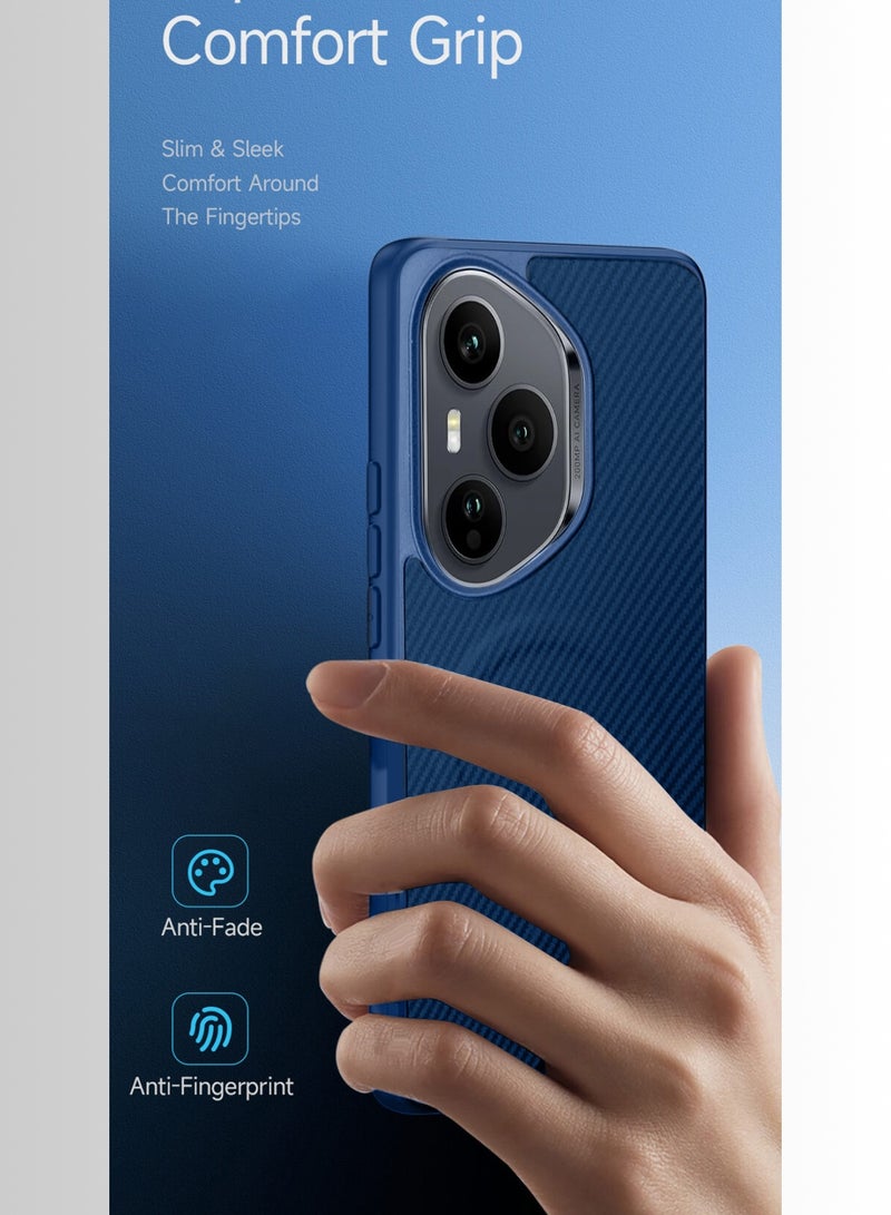 Wtech Honor 400 Pro 5G 2025 Soft Silicone Carbon Fiber Magsafe Protective Back Case Cover (MCFPSN) - Navy Blue - Image 2