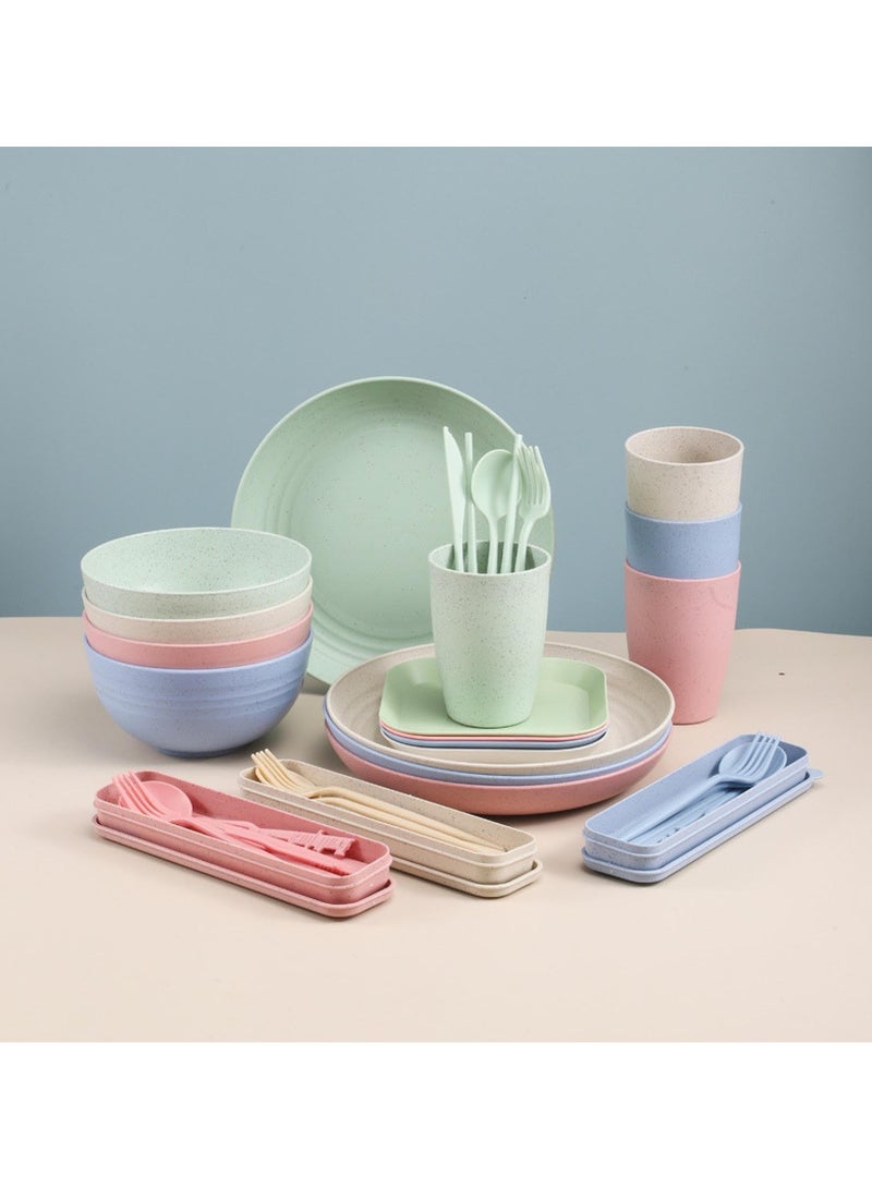 XiuWoo 44 pc Portable Tableware Set, Lightweight Home Rice Bowl Dinner Plate Cup,Suitable for Family Use ,4 Color  - Image 4