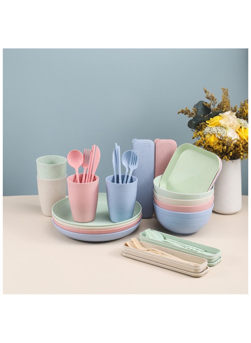 XiuWoo 44 pc Portable Tableware Set, Lightweight Home Rice Bowl Dinner Plate Cup,Suitable for Family Use ,4 Color  - Image 3