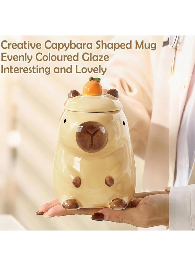BigNoseDeer Gifts for Women Funny Capybara Coffee Mugs Birthday Gift for Women Her Girls Kawaii Tea Cup Christmas Graduation Gifts for Girls Best Friend Ceramic Autumn Mug with Lid Cute Capybara Stuff Decor - Image 4