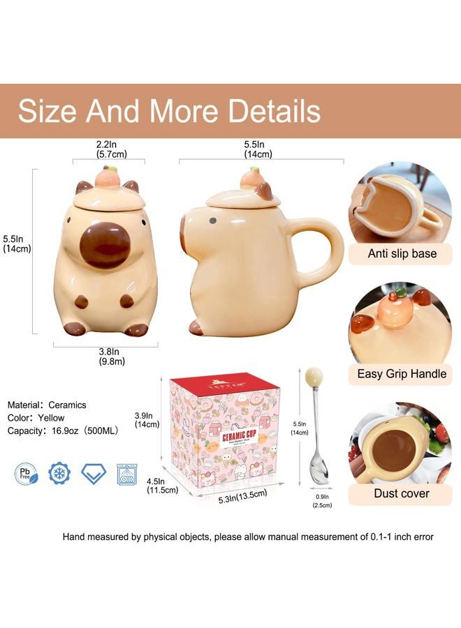 BigNoseDeer Gifts for Women Funny Capybara Coffee Mugs Birthday Gift for Women Her Girls Kawaii Tea Cup Christmas Graduation Gifts for Girls Best Friend Ceramic Autumn Mug with Lid Cute Capybara Stuff Decor - Image 3