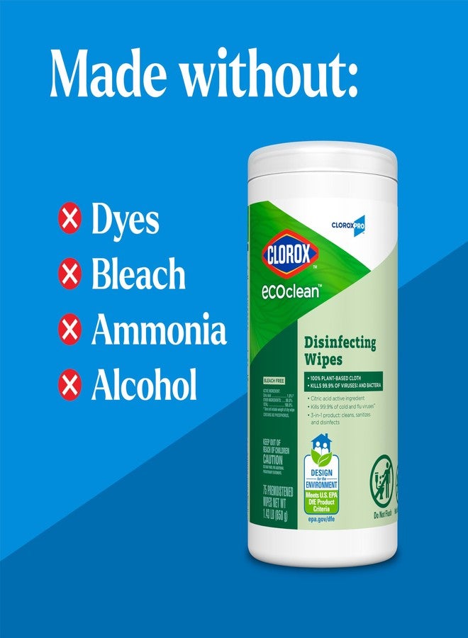 CloroxPro Clorox EcoClean Disinfecting Wipes, Multipurpose 100% Plant Based Cleaning Cloths, Antibacterial Disinfectant, Safe for Multi Surface Use, 75 Count - Image 5