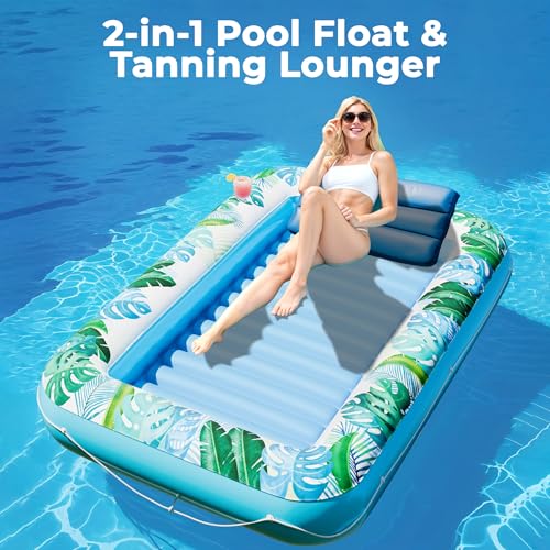 JAMBO Inflatable Tanning Pool Lounger Float, 70 x 47 Sun Tanning Pool Float with Pillow, Water Lounge Raft, Pool Floatie for Adults, Tanning Raft Pool Tub, Water Tanning Bed Kiddie Pool Tanning Floats - Image 3