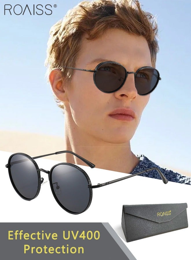 roaiss Men's Round Polarized Sunglasses UV400 Protection Sun Glasses with Ultralight Metal Frame Fashion Anti-Glare Sun Shades for Men Driving Fishing Traveling Black  - Image 1