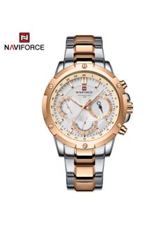Men's Chronograph Watch with White Dial, Rose Gold and Silver Stainless Steel Bracelet, and Water-Resistant Design for Business and Casual Wear