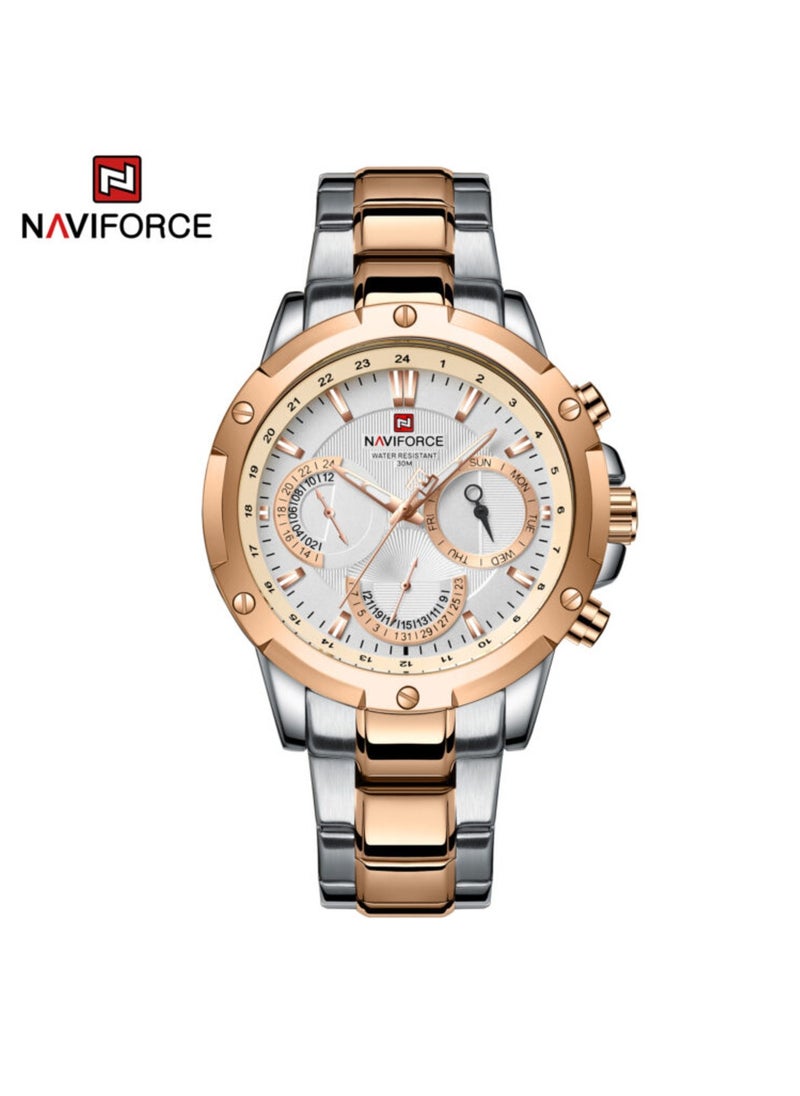 NAVIFORCE - Men's Chronograph Watch with White Dial, Rose Gold and Silver Stainless Steel Bracelet, and Water-Resistant Design for Business and Casual Wear - Image 1