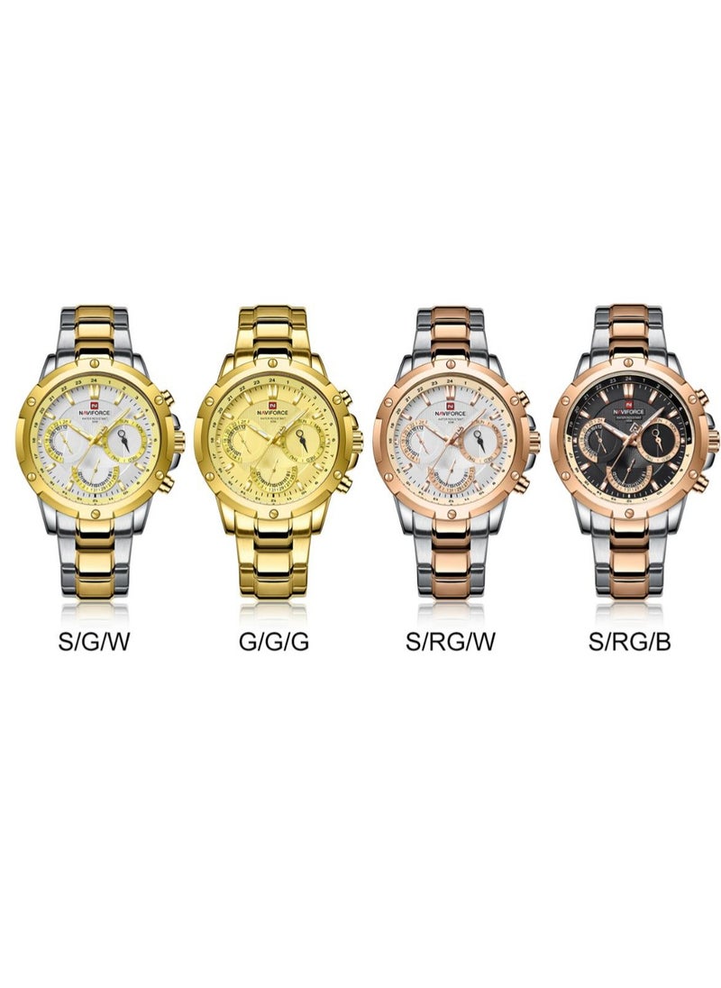 NAVIFORCE - Men's Chronograph Watch with White Dial, Rose Gold and Silver Stainless Steel Bracelet, and Water-Resistant Design for Business and Casual Wear - Image 1