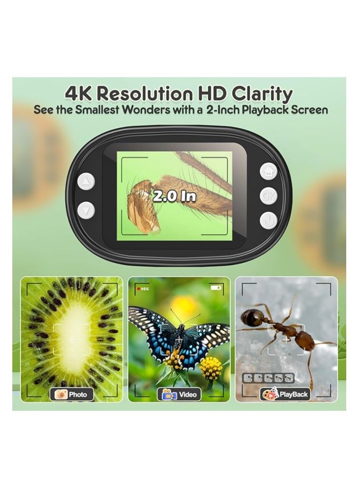 أنكوفو 1000X المجهر المحمول للأطفال 4K 2.0 "شاشة قابلة لإعادة الشحن ميني جيب المجهر الرقمي w / شرائح مجموعة الهدية المحمولة Edu عمر 4-6 8-12 الأطفال الطلاب (أبيض) - Image 3