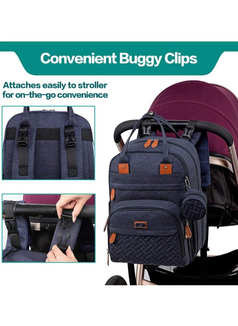 NIBEMINENT - BabbleRoo Diaper Bag Backpack - Baby Essentials Travel Tote Multi function Waterproof with Changing Pad, Stroller Straps & Pacifier Case Unisex, Navy Blue - Image 1