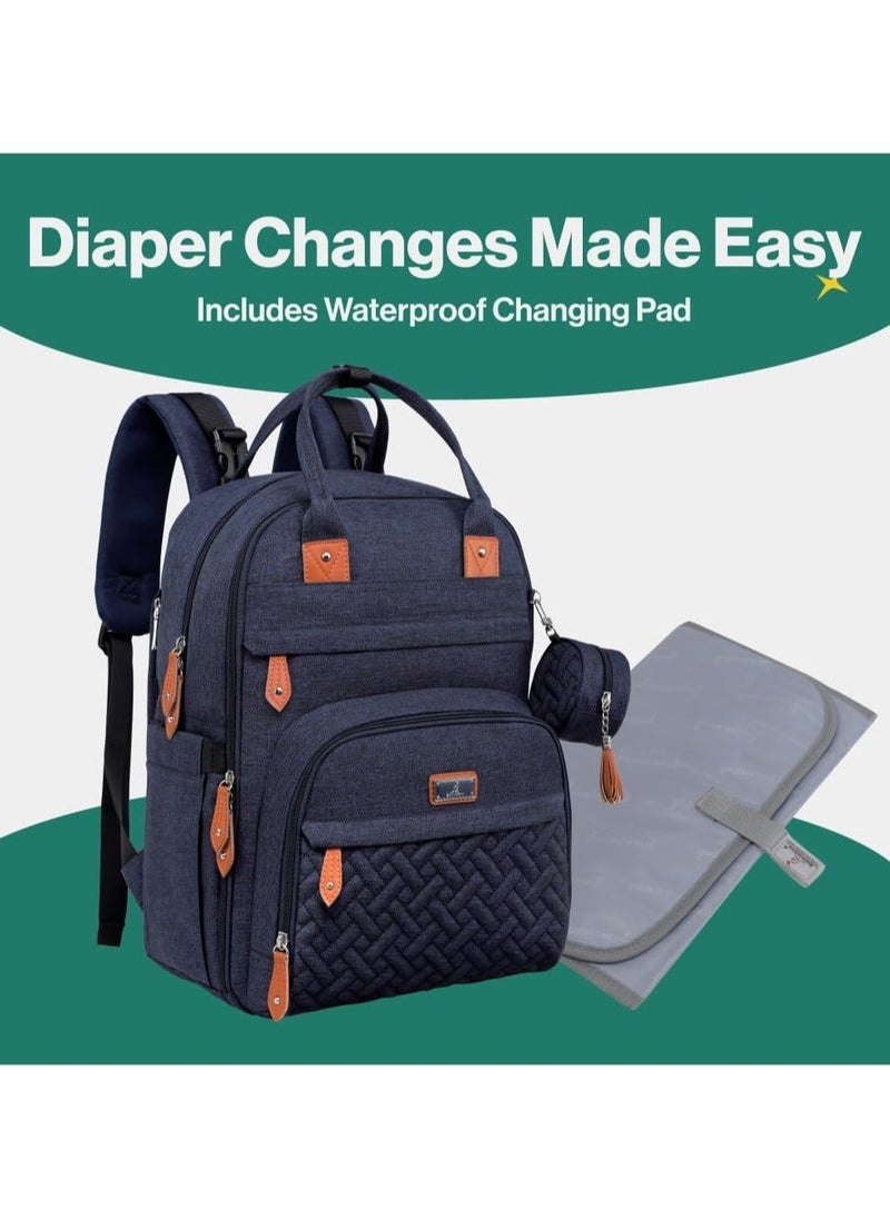 NIBEMINENT - BabbleRoo Diaper Bag Backpack - Baby Essentials Travel Tote Multi function Waterproof with Changing Pad, Stroller Straps & Pacifier Case Unisex, Navy Blue - Image 1