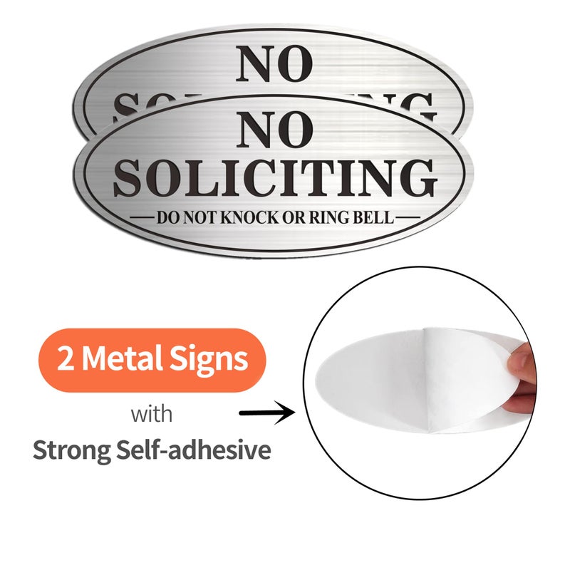 MongFun No Soliciting Sign, 2 Pack Self-Adhesive Aluminum Metal No Solitation Do Not Knock or Ring Bell Sign, 7.0 x 3.0 inches Fade Resistang Signs for Office and Home (Brushed Nickel/Black) - Image 2