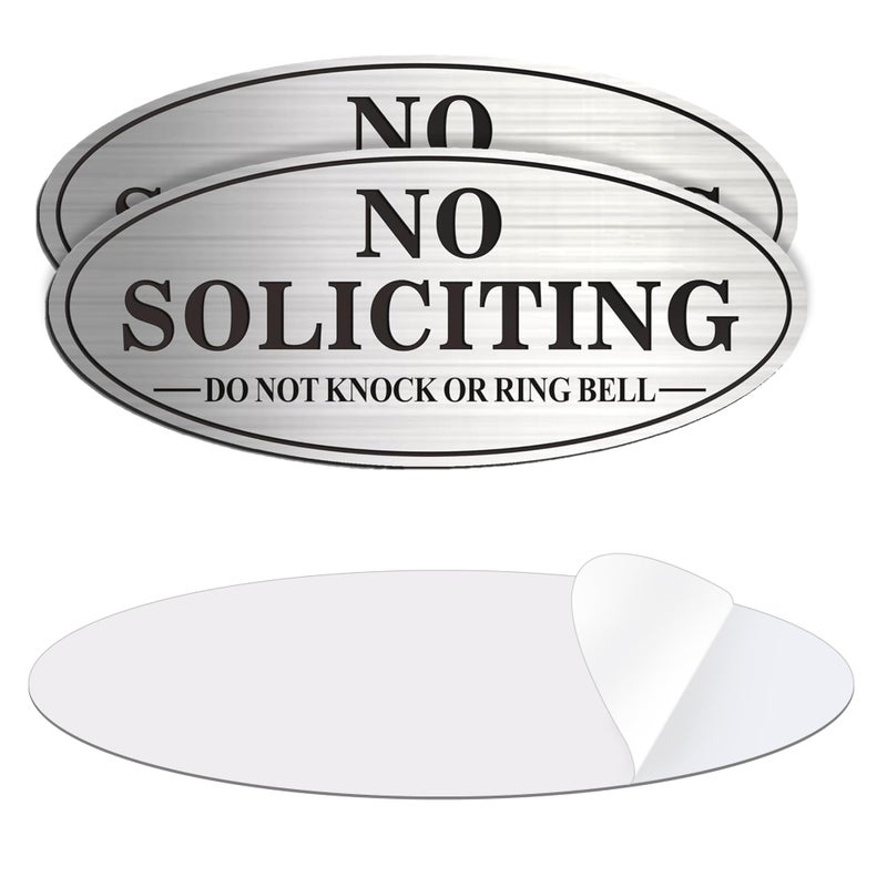 MongFun No Soliciting Sign, 2 Pack Self-Adhesive Aluminum Metal No Solitation Do Not Knock or Ring Bell Sign, 7.0 x 3.0 inches Fade Resistang Signs for Office and Home (Brushed Nickel/Black) - Image 1
