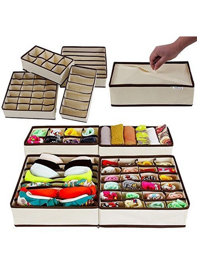 Styleys Set Of 4(Beige)Foldable Non-Woven Drawer Dividers,Clothing Storage Boxes,Innerwear Storage Box,Closet Organizers,Under Bed Organizer,S1014  - Image 1