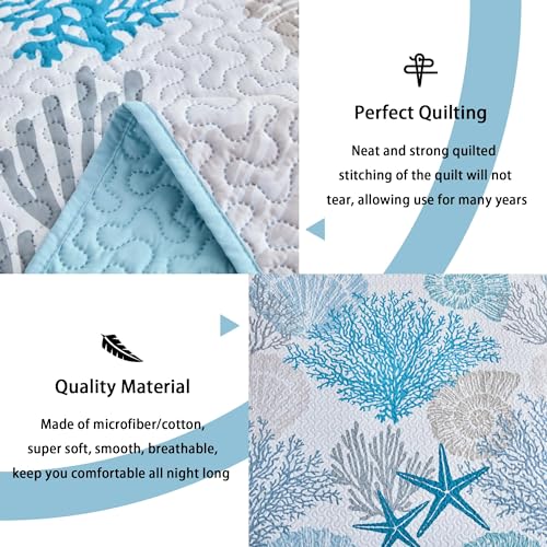 Tritard 2 Piece Coastal Quilt Sets Twin Size - Reversible Microfiber Quilts with 1 Sham Soft Lightweight Beach Bedding Nautical Bedspread Coverlet Summer Comforter Set for All Season, 68''x86'' - Image 3
