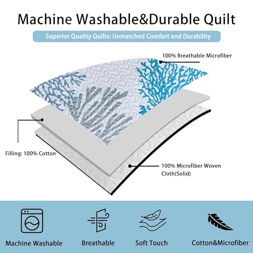 Tritard 2 Piece Coastal Quilt Sets Twin Size - Reversible Microfiber Quilts with 1 Sham Soft Lightweight Beach Bedding Nautical Bedspread Coverlet Summer Comforter Set for All Season, 68''x86'' - Image 4