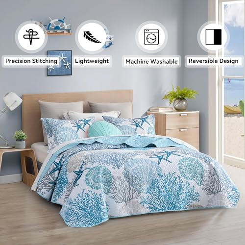 Tritard 2 Piece Coastal Quilt Sets Twin Size - Reversible Microfiber Quilts with 1 Sham Soft Lightweight Beach Bedding Nautical Bedspread Coverlet Summer Comforter Set for All Season, 68''x86'' - Image 2