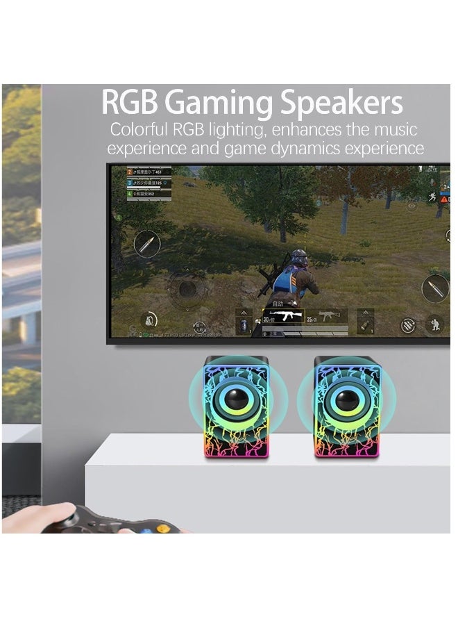 ماركة غير محددة - مكبرات صوت الكمبيوتر، مكبرات صوت RGB لسطح المكتب، مكبرات صوت ألعاب محمولة تعمل عبر USB 2.0 مع إضاءة LED ملونة، مكبر صوت وسائط متعددة صغير مع مدخل 3.5 مم لتلفزيون وشاشات لابتوب - Image 1
