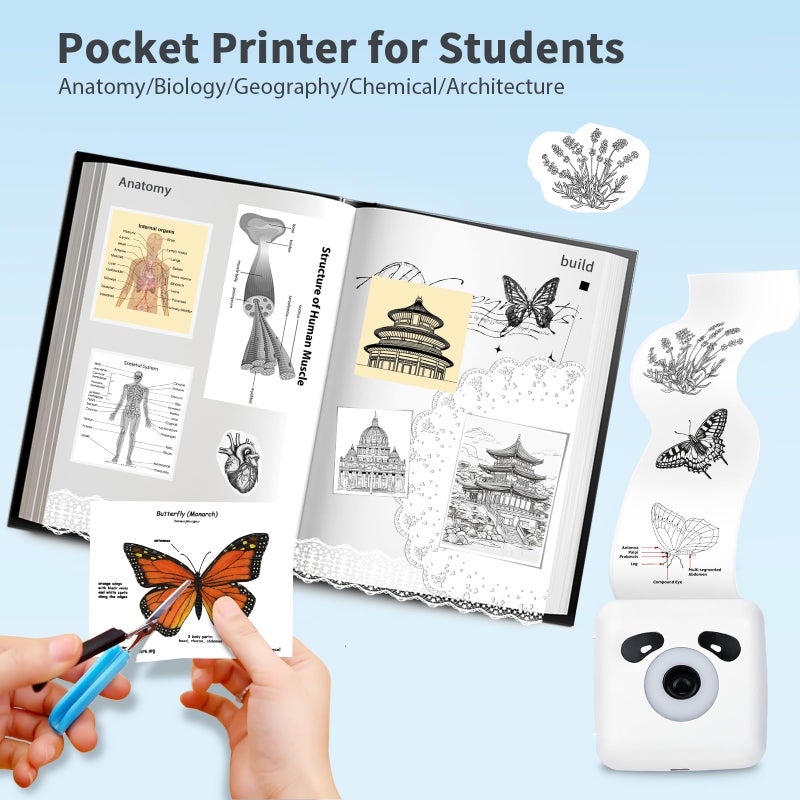 LFPERT Sticker Printer, TP6S Print Pods Mini Printer, Portable Bluetooth Sticker Maker Machine, Inkless Thermal Pocket Printers for Photos, Study Graphics, Notes, Journal, DIY & Gift Blessings -White - Image 5
