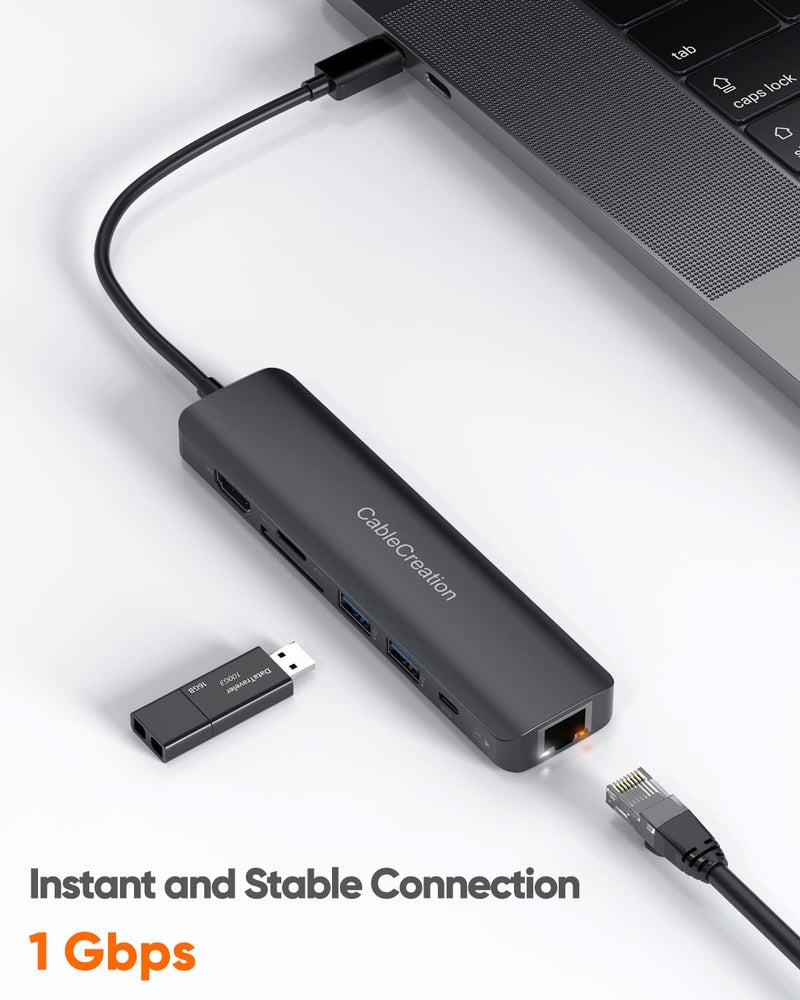 CableCreation USB C Hub with Ethernet, CableCreation 7 in 1 4k@60Hz HDMI USB C Multiport Adapter with 100W PD, 2 USB 3.0 Ports, SD/TF Cards Reader Compatible for MacBook Pro/Air M1 M2, iPad Pro/Air, Dell XPS, HP - Image 4