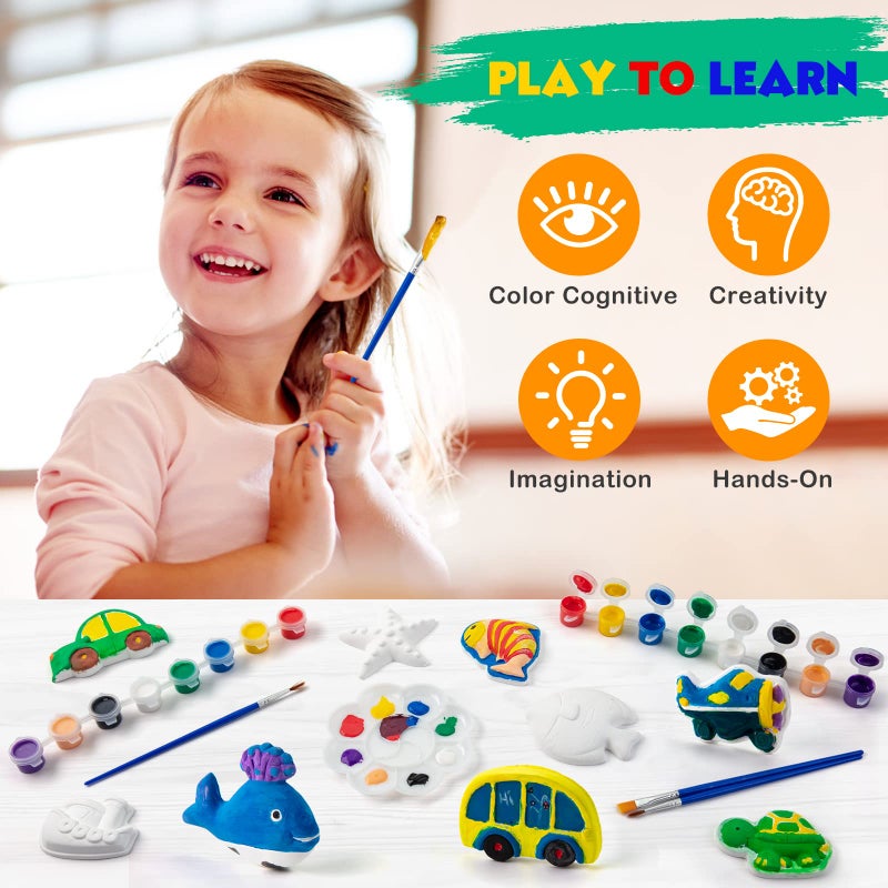 Tigerhu Arts and Crafts for Kids,27 Painting Figurines, 2 x 8 Colors of Paint, 4 Pens Paint Brush, 1 Palette, 2 Magnets and 27 Stickers, Painting Kit DIY Toys Kids Gifts for Ages 4, 5, 6, 7, 8 - Image 2