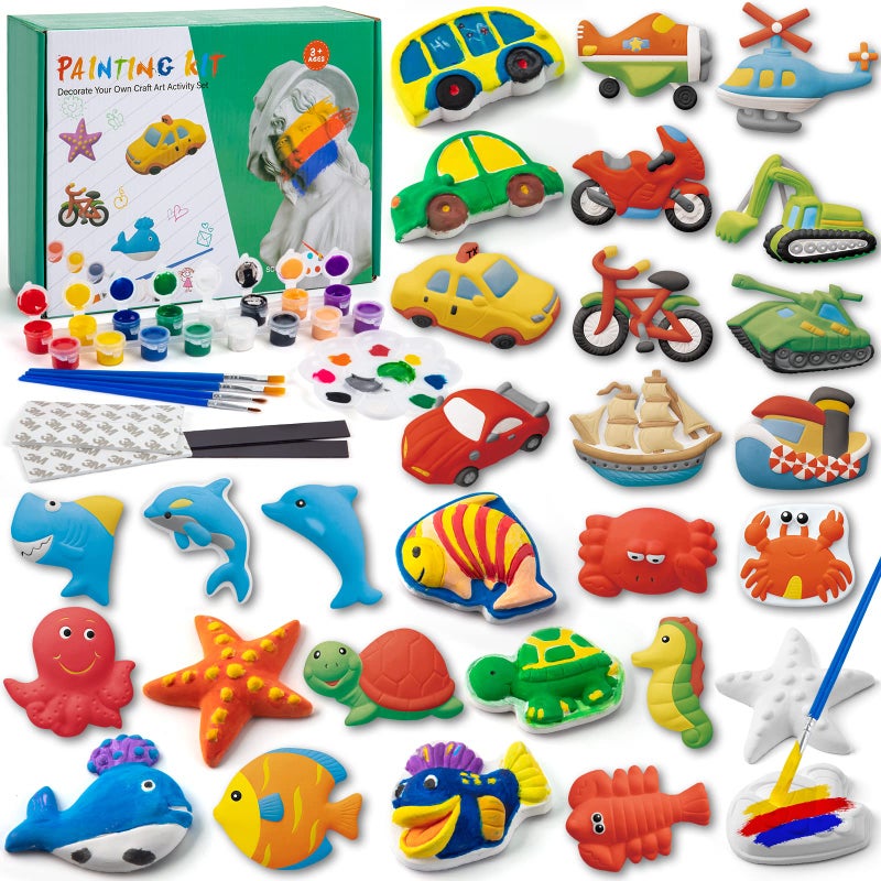 Tigerhu Arts and Crafts for Kids,27 Painting Figurines, 2 x 8 Colors of Paint, 4 Pens Paint Brush, 1 Palette, 2 Magnets and 27 Stickers, Painting Kit DIY Toys Kids Gifts for Ages 4, 5, 6, 7, 8 - Image 1