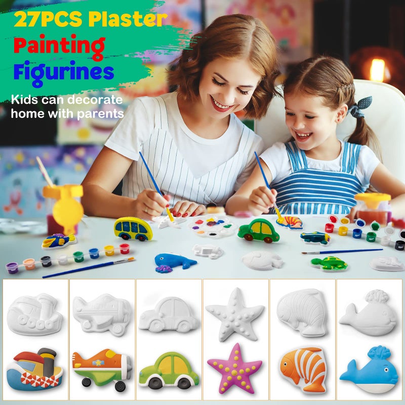 Tigerhu Arts and Crafts for Kids,27 Painting Figurines, 2 x 8 Colors of Paint, 4 Pens Paint Brush, 1 Palette, 2 Magnets and 27 Stickers, Painting Kit DIY Toys Kids Gifts for Ages 4, 5, 6, 7, 8 - Image 3