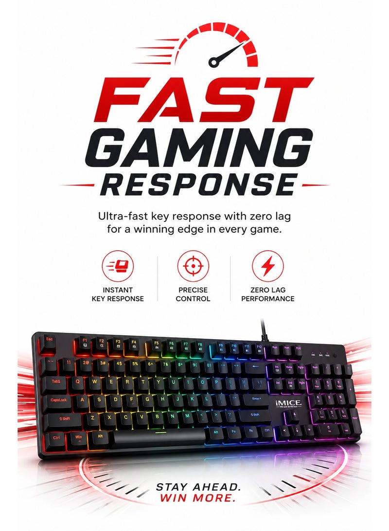 iMice Gaming Keyboard RGB Mechanical–104-Key Compact Design with 6-Color LED Backlight, 28 Custom Lighting Modes & 12 Multimedia Hotkeys for Ultimate Performance - Image 3