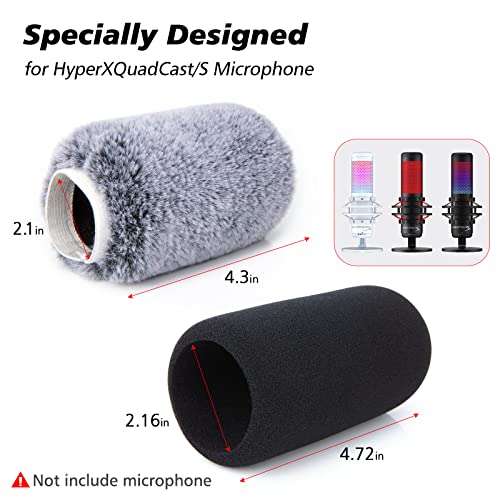 SUNMON Microphone Windscreen Pop Filter Compatible with HyperX QuadCast - Mic Foam Cover with Furry Windscreen Muff for HyperX QuadCast S，QuadCast S White (2 Pack) - Image 3