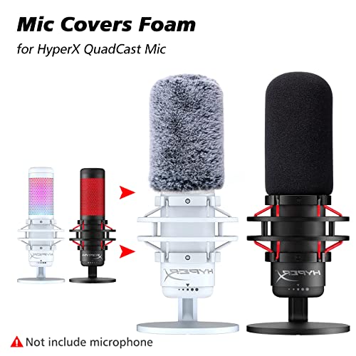 SUNMON Microphone Windscreen Pop Filter Compatible with HyperX QuadCast - Mic Foam Cover with Furry Windscreen Muff for HyperX QuadCast S，QuadCast S White (2 Pack) - Image 2